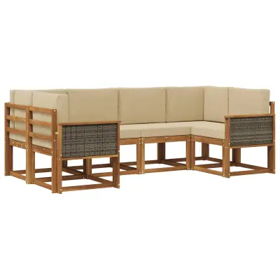 vidaXL Zunanja garnitura za sedenje z blazino 6 pcs Naravna in bež