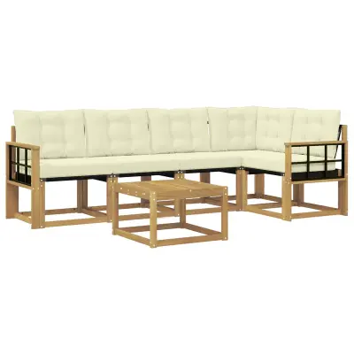 vidaXL Zunanja garnitura za sedenje z blazino 6 pcs Bela in krem