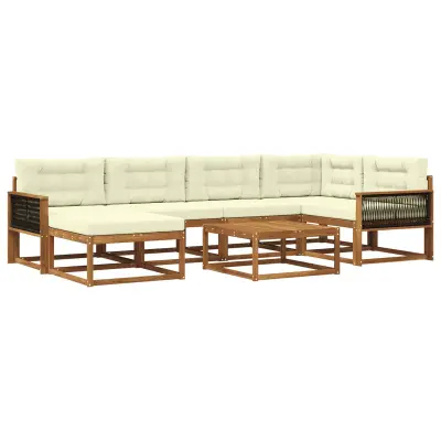 vidaXL Zunanja garnitura za sedenje z blazino 7 pcs Naravna in smetana