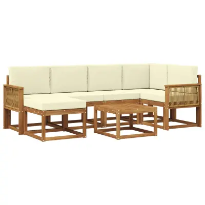 vidaXL Zunanja garnitura za sedenje z blazino 7 pcs Naravna in smetana