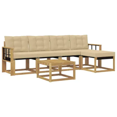 vidaXL Zunanja garnitura za sedenje z blazino 6 pcs Bela in bež