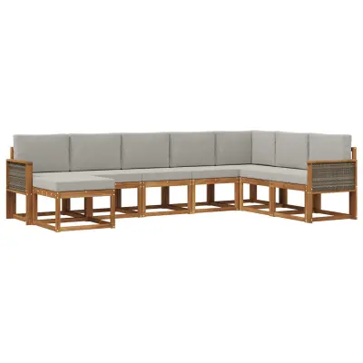 vidaXL Zunanja garnitura za sedenje 8 pcs Naravna in svetlo siva