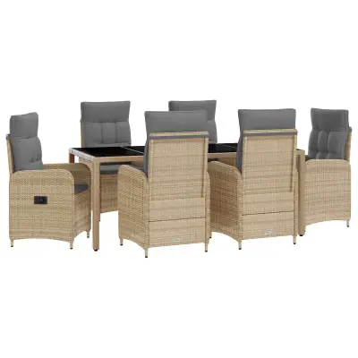 vidaXL Zunanja jedilnica z blazino 7 pcs Bež in svetlo siva