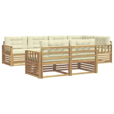 vidaXL Zunanja garnitura za sedenje 7 pcs Bela in krem Poliester