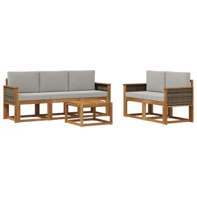 vidaXL Zunanja garnitura za sedenje 6 pcs Naravna in svetlo siva