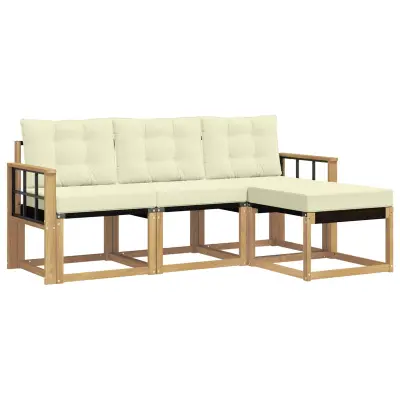 vidaXL Zunanja garnitura za sedenje z blazino 4 pcs Bela in krem