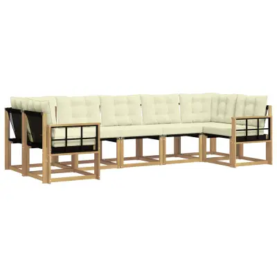 vidaXL Zunanja garnitura za sedenje z blazino 7 pcs Bela in krem