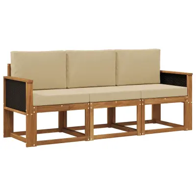vidaXL Zunanja garnitura za sedenje z blazino 3 pcs Naravna