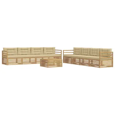 vidaXL Zunanja garnitura za sedenje 9 pcs Bela in bež Poliester