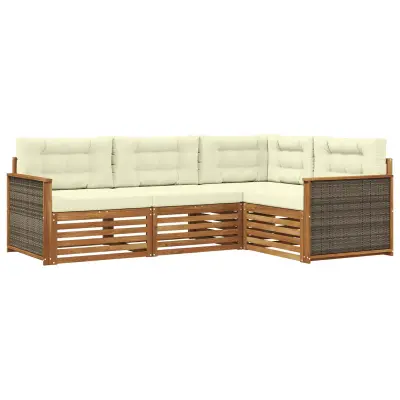 vidaXL Zunanja garnitura za sedenje z blazino 4 pcs Naravna in smetana