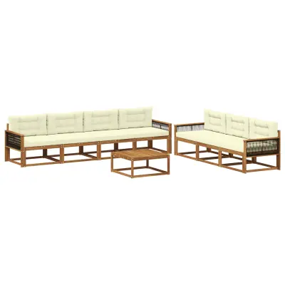 vidaXL Zunanja garnitura za sedenje z blazino 8 pcs Naravna in smetana