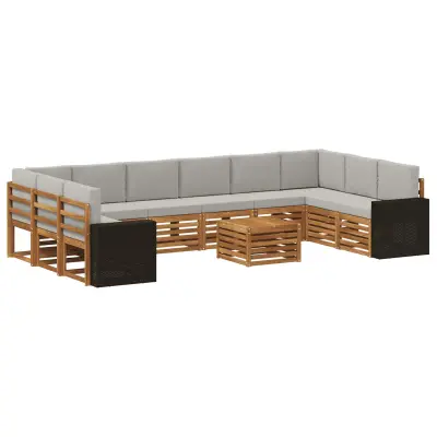 vidaXL Zunanja garnitura za sedenje 11 pcs Naravna in svetlo siva
