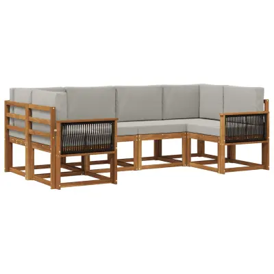 vidaXL Zunanja garnitura za sedenje 6 pcs Naravna in svetlo siva