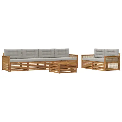 vidaXL Zunanja garnitura za sedenje 7 pcs Naravna in svetlo siva
