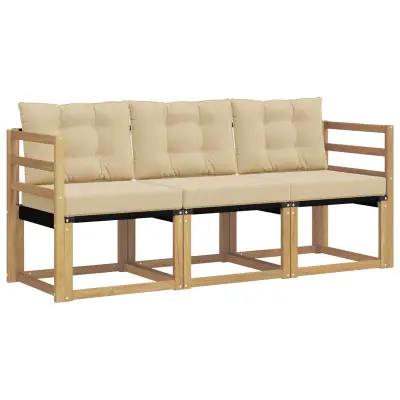 vidaXL Zunanja garnitura za sedenje z blazino 3 pcs Bela in bež