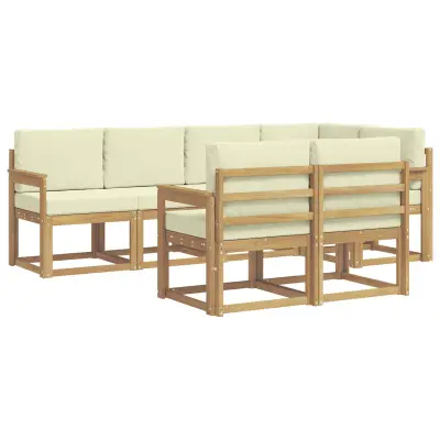 vidaXL Zunanja garnitura za sedenje 7 pcs Bela in krem Poliester