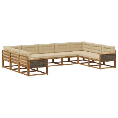 vidaXL Zunanja garnitura za sedenje z blazino 9 pcs Naravna in bež