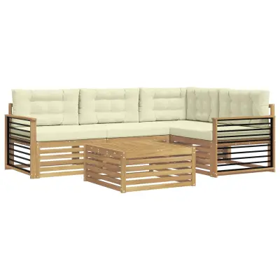 vidaXL Zunanja garnitura za sedenje 6 pcs Bela in krem Poliester