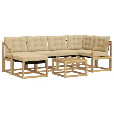 vidaXL Zunanja garnitura za sedenje z blazino 7 pcs Bela in bež
