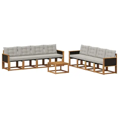 vidaXL Zunanja garnitura za sedenje 9 pcs Naravna in svetlo siva