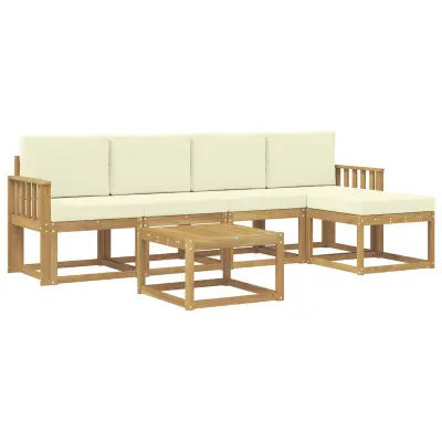 vidaXL Zunanja garnitura za sedenje z blazino 6 pcs Bela in krem