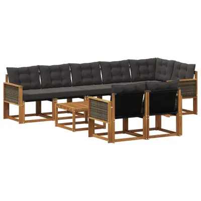 vidaXL Zunanja garnitura za sedenje z blazino 9 pcs Naravna in črna