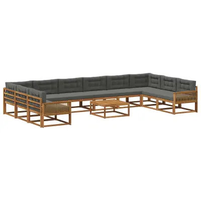 vidaXL Zunanja garnitura za sedenje 11 pcs Naravna in antracitna