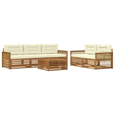 vidaXL Zunanja garnitura za sedenje z blazino 6 pcs Naravna in smetana