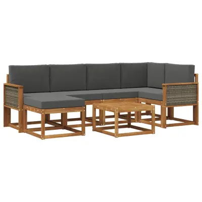 vidaXL Zunanja garnitura za sedenje 7 pcs Naravna in antracitna