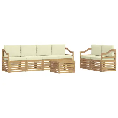 vidaXL Zunanja garnitura za sedenje 7 pcs Bela in krem Poliester