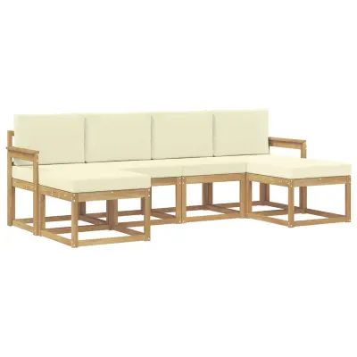 vidaXL Zunanja garnitura za sedenje 6 pcs Bela in krem Poliester
