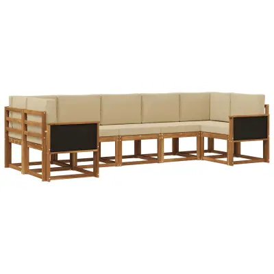 vidaXL Zunanja garnitura za sedenje z blazino 7 pcs Naravna in bež
