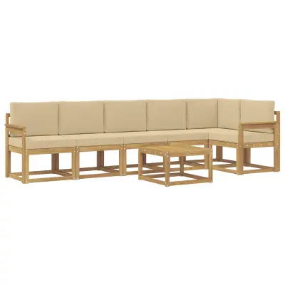 vidaXL Zunanja garnitura za sedenje 7 pcs Bela in bež Poliester