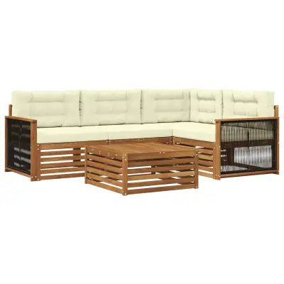 vidaXL Zunanja garnitura za sedenje z blazino 5 pcs Naravna in smetana