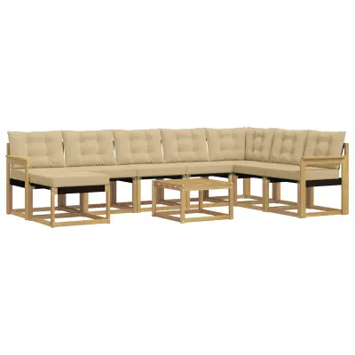 vidaXL Zunanja garnitura za sedenje z blazino 9 pcs Bela in bež