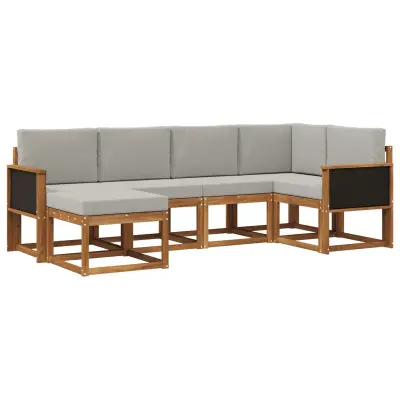 vidaXL Zunanja garnitura za sedenje 6 pcs Naravna in svetlo siva