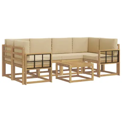 vidaXL Zunanja garnitura za sedenje z blazino 7 pcs Bela in bež