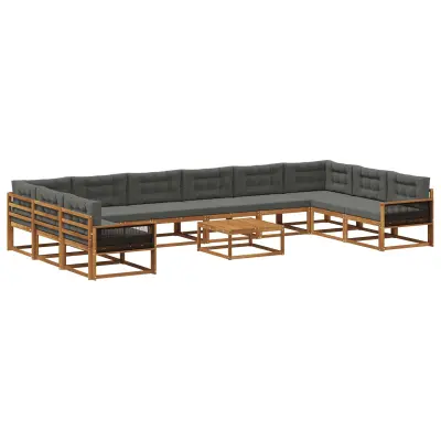 vidaXL Zunanja garnitura za sedenje 11 pcs Naravna in antracitna
