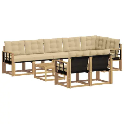 vidaXL Zunanja garnitura za sedenje z blazino 9 pcs Bela in bež