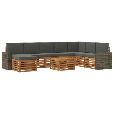 vidaXL Zunanja garnitura za sedenje 9 pcs Naravna in antracitna