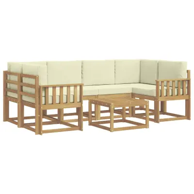 vidaXL Zunanja garnitura za sedenje z blazino 7 pcs Bela in krem