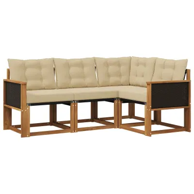 vidaXL Zunanja garnitura za sedenje z blazino 4 pcs Naravna in bež