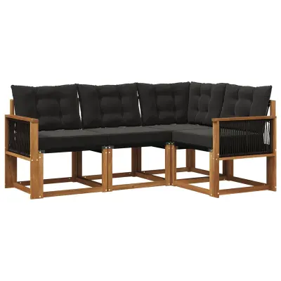 vidaXL Zunanja garnitura za sedenje z blazino 4 pcs Naravna in črna