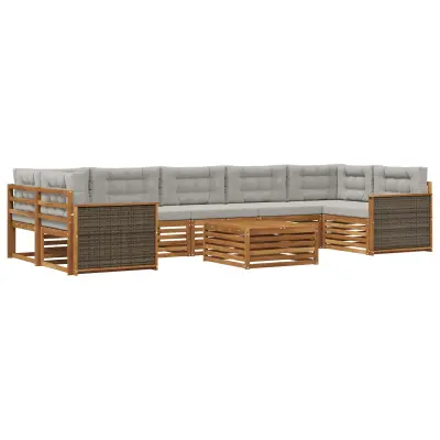 vidaXL Zunanja garnitura za sedenje 8 pcs Naravna in svetlo siva