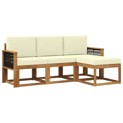 vidaXL Zunanja garnitura za sedenje z blazino 4 pcs Naravna in smetana