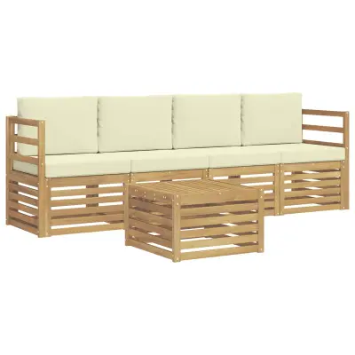 vidaXL Zunanja garnitura za sedenje 5 pcs Bela in krem Poliester