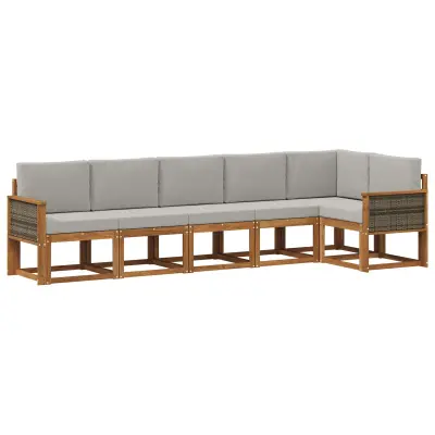 vidaXL Zunanja garnitura za sedenje 6 pcs Naravna in svetlo siva