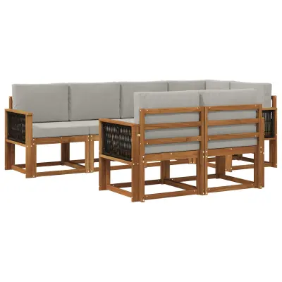 vidaXL Zunanja garnitura za sedenje 7 pcs Naravna in svetlo siva