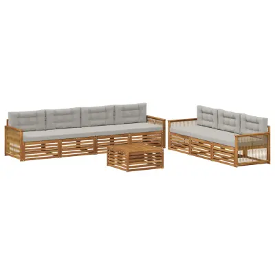 vidaXL Zunanja garnitura za sedenje 8 pcs Naravna in svetlo siva