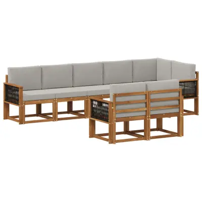 vidaXL Zunanja garnitura za sedenje 8 pcs Naravna in svetlo siva
